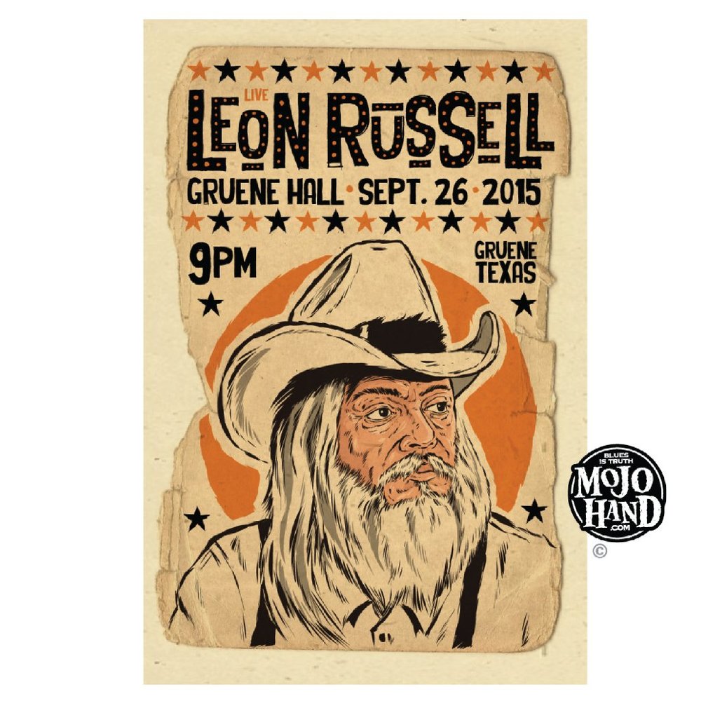 Leon Russell Concert tour poster - 2015 - 12"x18" signed by the poster designer